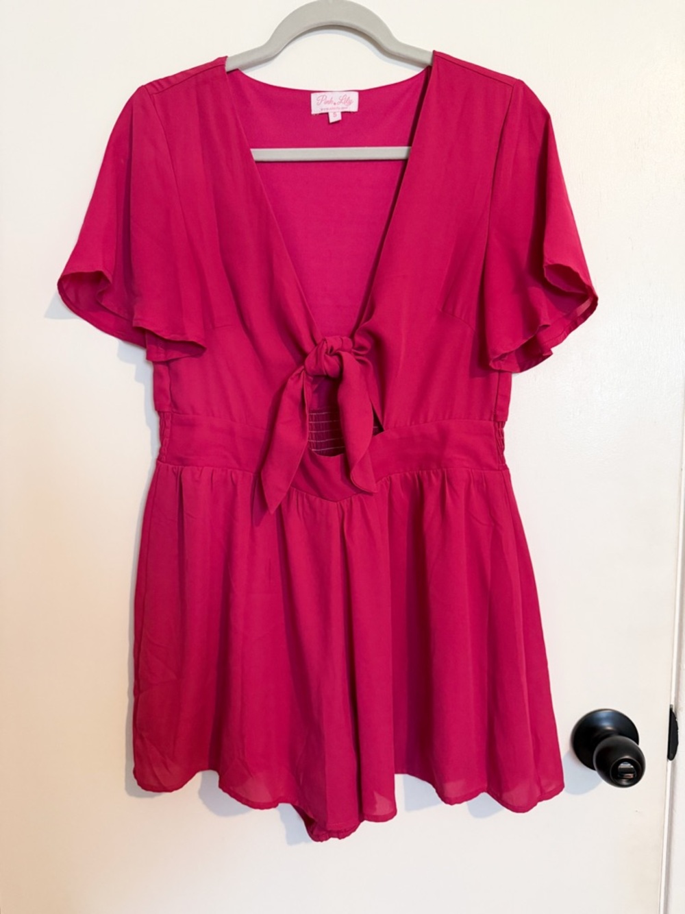 Pink Lily Hot Pink Front Tie Women's Romper